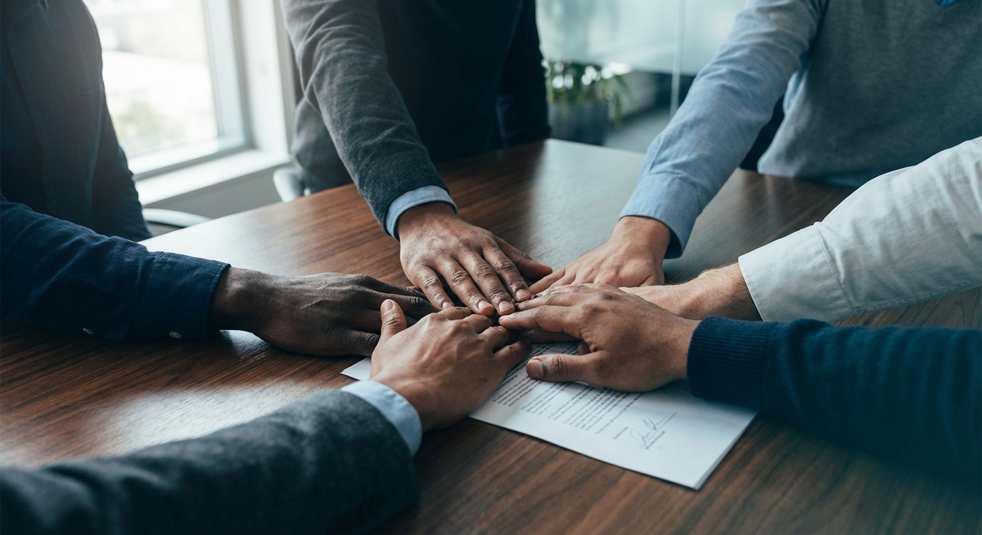 Five friends pooling resources to buy a business together